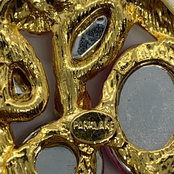 Vintage 90’s PARK LANE 3.5” Long Drop Dangle Earrings Pink Blue Rhinestones Gold - Picture 4 of 6